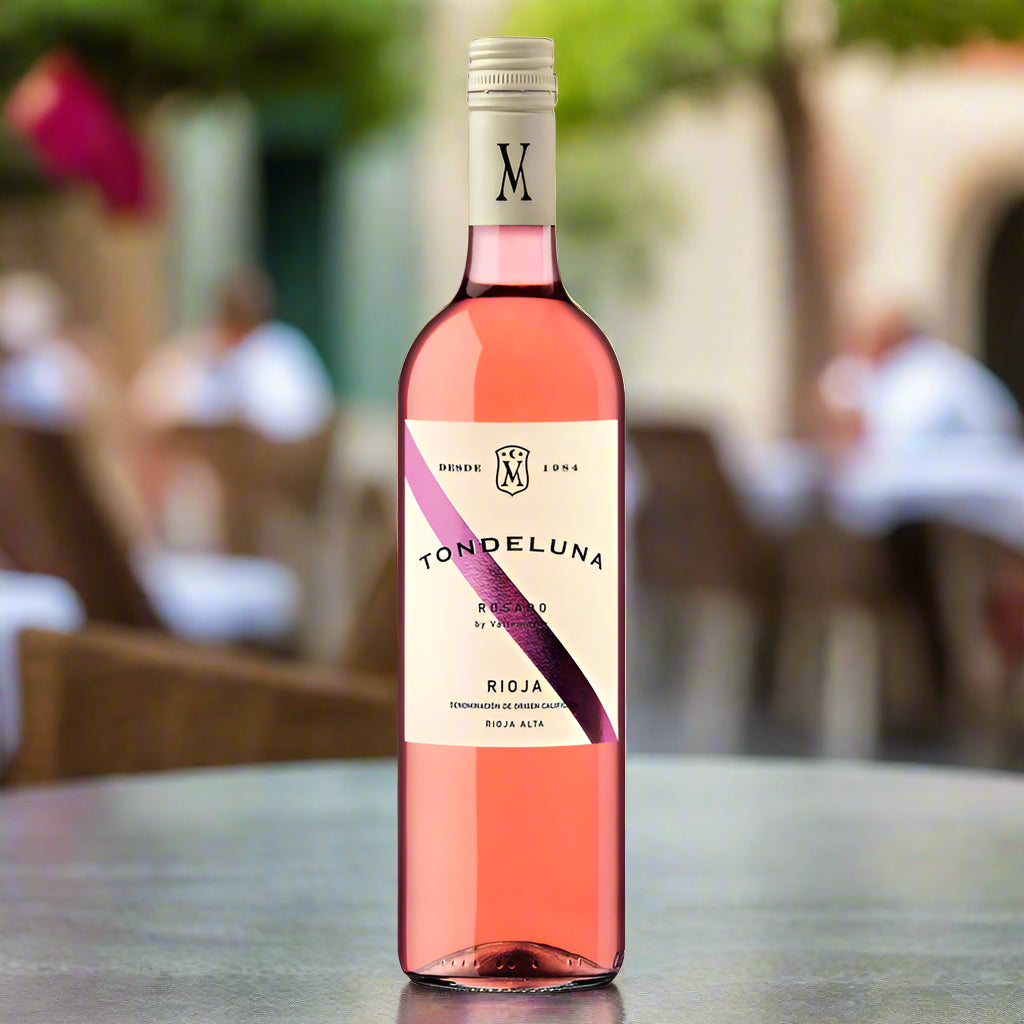 Bottle of Tondeluna Rosado wine on a table in a restaurant