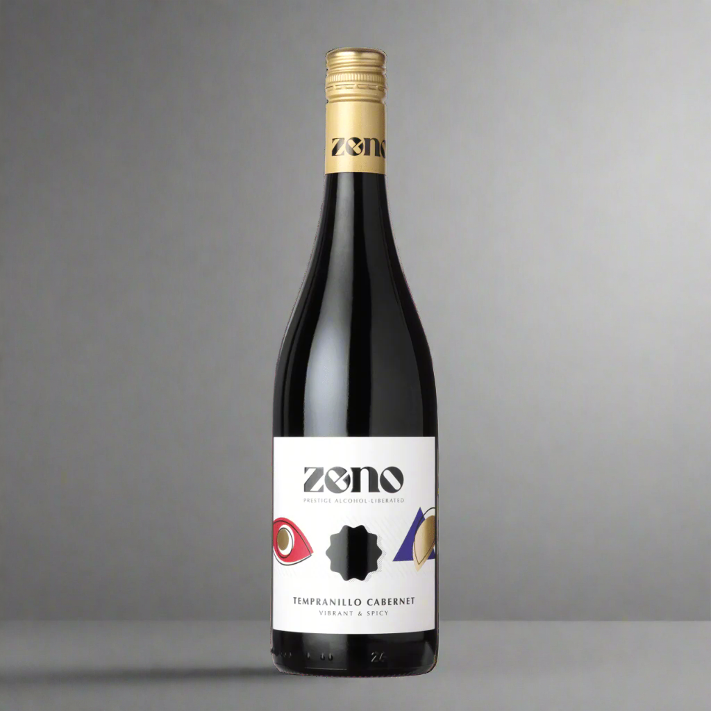 Bottle of zeno wine against a grey background