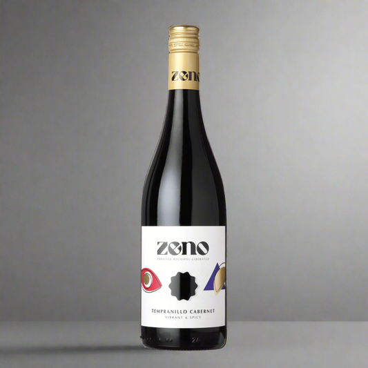 Bottle of zeno wine against a grey background