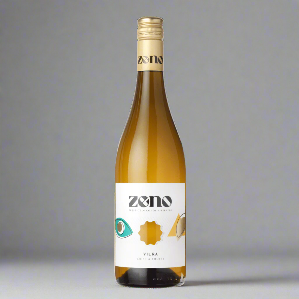 Bottle of Zeno white wine on a grey background