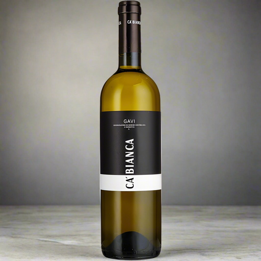 Wine bottle with 'Ca' Bianca' label on a white background