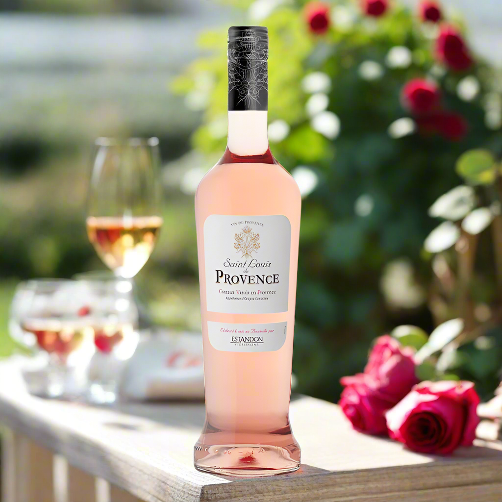 Rose wine bottle with 'Saint Louis Provence' label on a white background